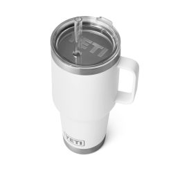 YETI Rambler 35 oz Tumbler with Handle and Straw Lid, Travel Mug Water Tumbler, Vacuum Insulated Cup with Handle, Stainless Steel, White